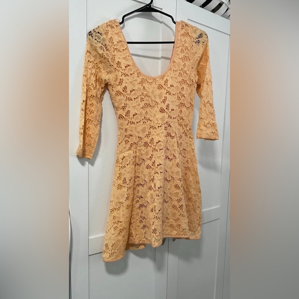 Free People Orange Fit and Flare Dress with Scoop Neck